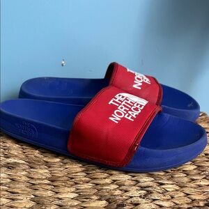 The North Face Red Strap Blue Slide Sandals W Sz 8